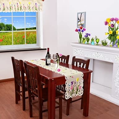 Simhomsen Embroidered Pink, Blue and Purple Tulips and Lavenders Floral Table Runners for Spring and Easters (13 × 54 inches) - Image 6