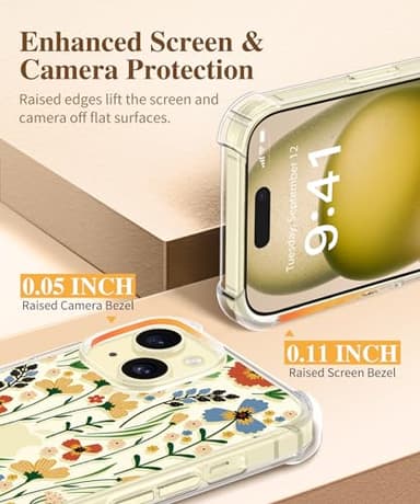 GVIEWIN for iPhone 15 Case, [3 in 1] with Screen Protector & Camera Lens Protector, Clear Soft Shockproof Slim Fit Floral Phone Cover for Women Girls 2023 6.1" (Blooming Flowerets/Orange) - Image 5