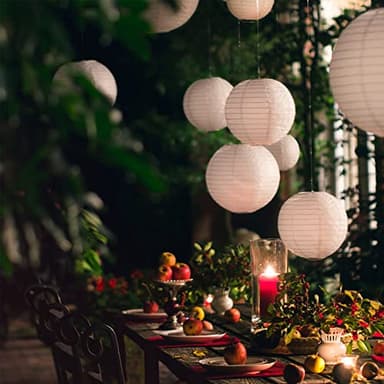 Hanging Paper Lanterns Decorative, White Chinese Paper Lanterns Ceiling Party Decorations with 16 LED Lights for Baby Shower Wedding Anniversarie Graduation Engagement Valentine's Day, Pack of 16 - Image 2