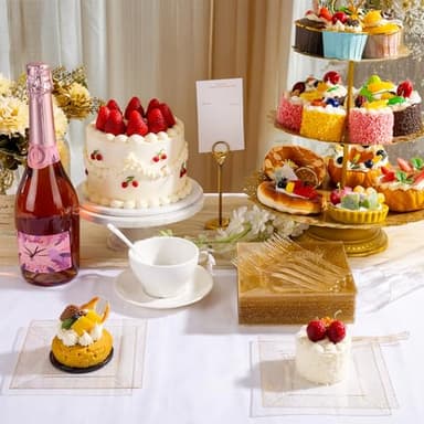 DaYammi 200Pcs Gold Dessert Plates Including 100Pcs Appetizer Plates 6",100Pcs Plastic Forks 5.7",Gold Glitter Plastic Square Plate for Party,Gold Salad Plate and Cake Forks for Wedding Birthday - Image 4