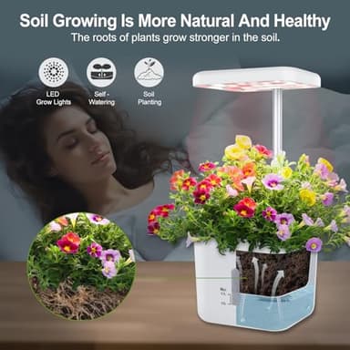 Indoor Garden Planter Growing Systems Soil plant pot indoor Small Smart Soil Gardening System with 17 Watts LED Grow Light Auto Timer Self-Watering Planter Pot Gifts for Mom Women (No Seeds&Soil) - Image 4