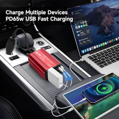 400W Power Inverter, FSATBTNE DC 12V to 110V AC Car Plug Adapter Outlet Converter with [65W PD USB-C] & [18W QC USB-A] Fast Charging Ports and 2 AC Outlets Car Power Inverters for Vehicles - Image 3
