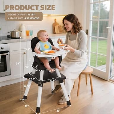 TODEFULL Baby High Chair, 8 in 1 Convertible Highchairs for Babies and Toddlers, Children Dining Booster Seat/Kids Building Block Table for Girls Boys, Baby Seat with Removable Tray, Black - Image 7