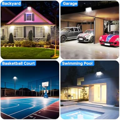 150W LED Flood Lights Outdoor with 10FT Power Cord, 18000LM 5000K White Floodlight, IP66 Waterproof Plug in Flood Light Outdoor Yard Lights for Garden, Garage, Yard, Lawn, Stadium(2 Pack) - Image 7