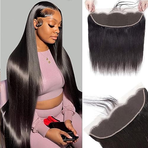 13x4 HD Lace Frontal Closure 12 Inch Straight Lace Frontal Human Hair 100% Unprocessed Brazilian Virgin Hair Ear to Ear Swiss HD Transparent Lace Closure Only Pre Plucked 1B Black - Image 1