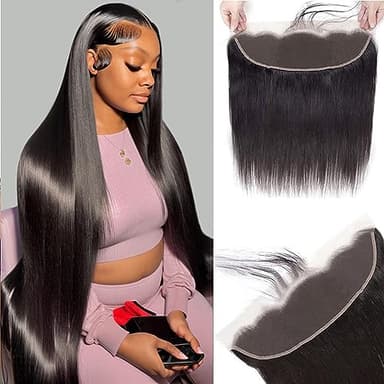 13x4 HD Lace Frontal Closure 12 Inch Straight Lace Frontal Human Hair 100% Unprocessed Brazilian Virgin Hair Ear to Ear Swiss HD Transparent Lace Closure Only Pre Plucked 1B Black - Image 1