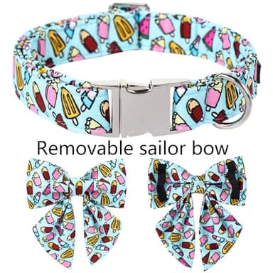 ARING PET Summer Dog Collar with Sailor Bowtie, Cute Ice Cream Pet Collars with Metal Buckle for Boy Girl Puppy Small Medium Large Dogs-M - Image 3