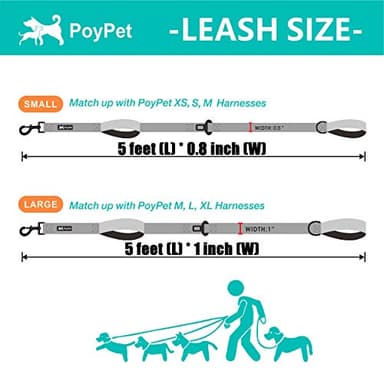 PoyPet 5 Feet Dog Leash - 2 Cushioned Handles - Functional Car Seat Belt (Grid, L) - Image 6