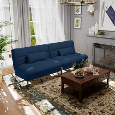 COMHOMA Convertible Sofa Bed,68″Fabric Couch with Adjustable Backrest,Loveseat Recliner Sleeper Living Room Furniture futon Set,Blue - Image 3