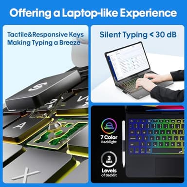 BABG TouchPad Keyboard Case for iPad 10th Generation&iPad 11th(A16,2025),iPad Air 11(M3,M2/iPad Pro 11 inch Keyboard&iPad Air 5th/Air 4th Keyboard, 360°Swivel,7 Use Modes,Rainbow Backlight- Black - Image 4