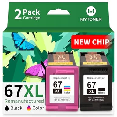 MYTONER 67XL HP Printer Ink Replacement for HP Ink 67 Black/Color Combo Pack HP 67 Ink for DeskJet 2755e 2855e 2800e 4155e 2700e 2700 Envy 6000 6055e 6400 Envy Pro 6458 Printer Ink HP 67 XL (2 Pack) - Image 1