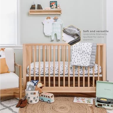 Burt's Bees Baby Infant Reversible Blankets 100% Organic Cotton GOTS Certified - Pine Forest Prints with Quilting Pattern Soft Nursery Blanket with 100% Polyester Fill for Size 30 x 40 Inch - Image 4