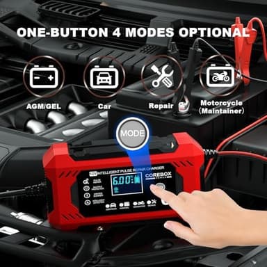 Battery Charger 6-Amp 12V Automatic Smart Battery Trickle Charger, Battery Maintainer Desulfator with Temperature Compensation for Car Truck Motorcycle Lawn Mower Marine - Image 5