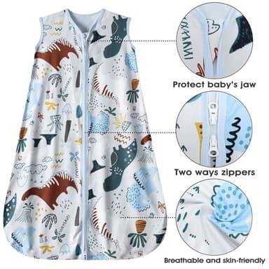 GUNTAIL Baby Sleep Sack 0-6 Months 3 Pack Baby Wearable Blanket 100% Rayon Cotton 2-Way Zipper Toddler Sleeping Sack .Comfy Soft Lightweight TOG 0.3 (Elephant&Dinosaur&Hexagon,) - Image 5