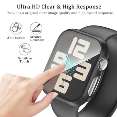 [6 Pack] Case for Apple Watch 44mm SE 3/SE 2nd Gen Series 6 5 4 SE Screen Protector, HAANILKYI Ultra-Thin Tempered Glass, Full Coverage Scratch-Resistant Hard Face Cover for iWatch 44 mm - Image 3