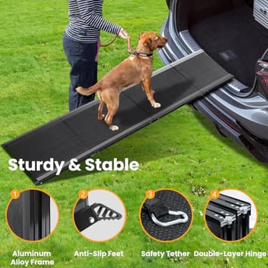 Dog Ramp, Dog Ramp for Car with Anti-Slip Surface, 63''x17.3'' Folding Pet Ramp for Large Dogs to Get on Truck SUV Van Up to 250LBS, Car Ramp for Dogs Dog Stairs for Bed Couch Outdoor Indoor - Image 4