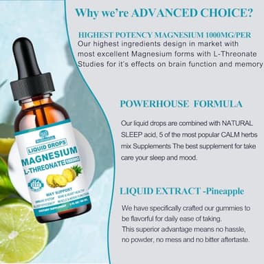 Magnesium L-Threonate Liquid, Triple Sleep Magnesium Threonate w. Apigenin, Theanine, Lemon Balm High Absorption Liquid Magnesium Threonate Supplement for Sleep Memory Calm Brain Nerve Muscle - Image 6