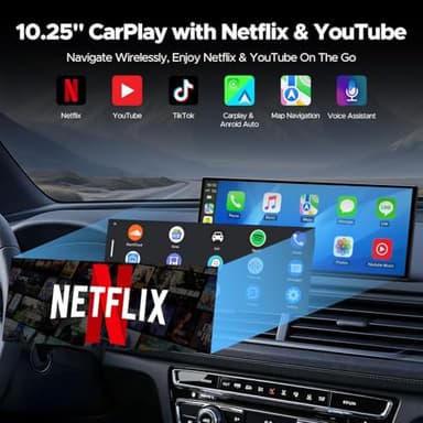 Volam 10.25'' Carplay Screen for car with Netflix YouTube and Backup Camera for iPhone Android Auto Upgraded Wireless AI Video Entertainment BOX Built-in Apps Voice Control GPS for iOS 10+ Android 11+ - Image 2