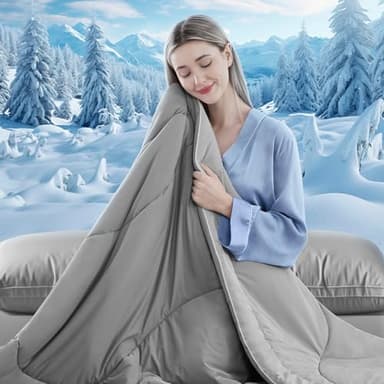 FineMay Cooling Comforter Queen Size, Double-Sided Cooling Blanket for Hot Sleepers & Night Sweats, Arc-Chill Q-Max > 0.4 Breathable Ice Blanket, Lightweight Cold Comforter (80''x90'', Light Grey) - Image 5