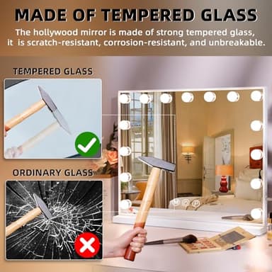 Hansong Vanity Mirror with Lights, 22''x18'' Hollywood Mirror, Makeup Mirror with 15 Dimmable Bulbs, 10X Magnification and USB Charging Port, White - Image 2