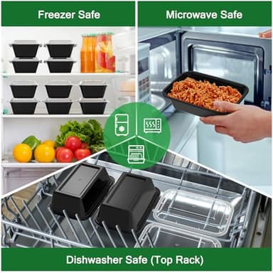 Dealusy 50 Pack (100-Piece) 24 oz Meal Prep Containers Reusable with Lids, Sturdy Leakproof & Food Safe, Microwave, Freezer, Dishwasher Safe Prep Containers, To Go Take Out Plastic Food Storage - Image 5