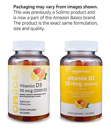 Amazon Basics Vitamin D3 2000 IU Gummies, Orange, Lemon & Strawberry, 160 Count (2 per Serving) (Previously Solimo) - Image 3