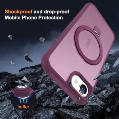 SKYLMW Compatible with iPhone 16E Case with Invisible Magnetic O-Ring Stand Military-Grade Translucent Case for iPhone 16E 6.1" 2025 [Compatible with Mag-Safe][Great Grip Feeling], Wine Red - Image 7