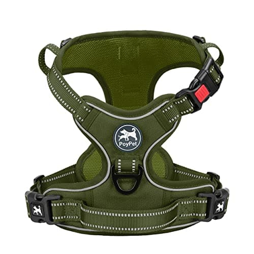 PoyPet No Pull Dog Harness, No Choke Reflective Dog Vest, Adjustable Pet Harnesses with Easy Control Padded Handle for Small Medium Large Dogs(Military Green,XS) - Image 1