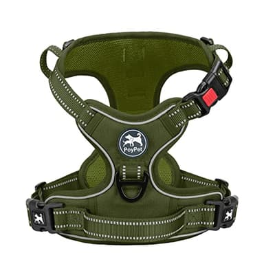 PoyPet No Pull Dog Harness, No Choke Reflective Dog Vest, Adjustable Pet Harnesses with Easy Control Padded Handle for Small Medium Large Dogs(Military Green,XS) - Image 1