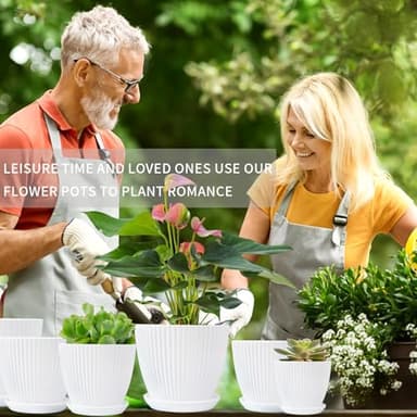 Vodotion - Plant Pots Indoor with Saucers & Drainage - 6 Pack Flower Pots - Plastic Planters for Indoor Planter - 7.5/6.6/5.8/5.0/4.3/3.5 inches Sizes for All Different Types of Plants - White - Image 2