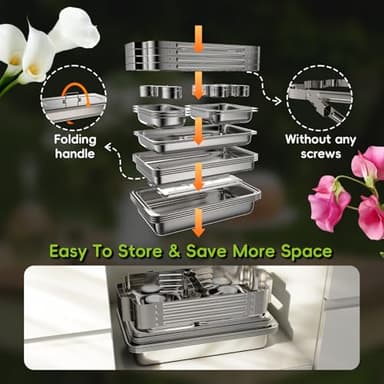 sifer 9Qt 4Pack [Multi-Size] Chafing Dish for Buffet | 80% Faster Screwless Assembly & Stackable Design for Wedding/Home/Christmas Buffets - Image 5