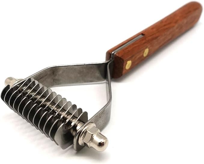 Undercoat Rake with Wooden Handle for Small Dog and Cat, Dematting Tool with Rounded Edge for Removing Tangled Hair, Grooming Rake Brush, Made in Taiwan (S-M, 12 Blades - Image 1