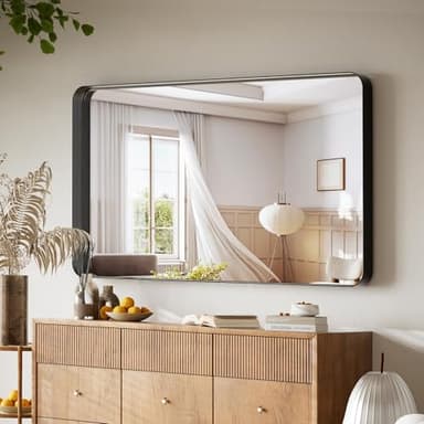 VooBang Bathroom Mirror 30x48 inch, Black Gorgeous Deep Frame Wall Mirror, Modern Round Corner Bathroom Vanity Mirror for Bedroom, Living Room, Hanging or Leaning Horizontal or Vertical, Black - Image 5