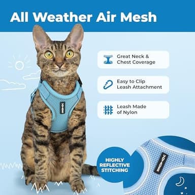 Voyager Escape Proof Cat Harness and Leash Set with Reflective Stitching, Neoprene Handle 5ft - Supports Small, Medium and Large Cats, Kittens for Walking by Best Pet Supplies - Baby Blue, XS - Image 4