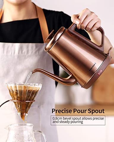 DmofwHi 1000W Gooseneck Electric Kettle (1.0L),100% Stainless Steel BPA Free Tea Kettle with Auto Shut - Off Protection, Pour Over Coffee Kettle -Copper - Image 2