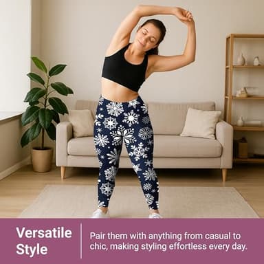 SATINA High Waisted Christmas Leggings for Women - Holiday Pants, Snowflake Tights - Comfortable and Stretchy in Versatile Sizes and Colors - Blue - Image 4