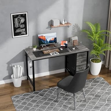 Lufeiya 47 inch Computer Desk with 4 Fabric Drawers, Writing Work Study Desk for Home Office Bedroom, Modern Simple Student PC Desks, Gray - Image 2