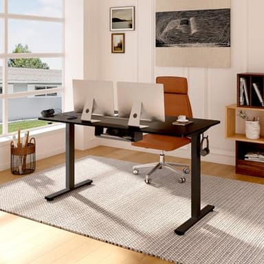 FLEXISPOT EN2 Whole-Piece Standing Desk with Clamp Power Strip, 60 x 24 Electric Stand Up Height Adjustable Desk with Cable Management (Black Frame + 60" Black Top, 2 Packages) - Image 2