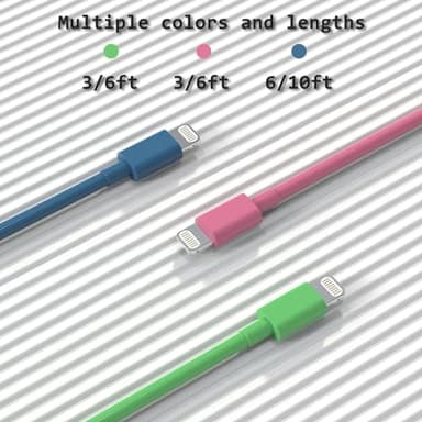 6Pack(3/3/6/6/6/10 FT) Original [Apple MFi Certified] iPhone Charger Fast Charging Lightning Cable iPhone Charger Cord for iPhone 14/13/12/11 Pro Max/XS MAX/XR/XS iPad AirPods-Green and Pink and Blue - Image 4