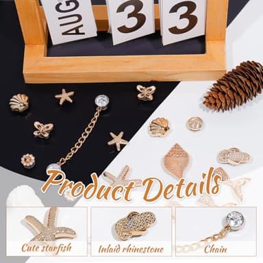 18Pcs Bling Shoe Charms, Gold Conch Starfish Fishtail Shell Slippers Butterfly Shoe Charms Rhinestone Shoe Chain Cute Clogs Shoes Decoration Fashion Party Favors Luxury Jewelry Accessories for Women - Image 3
