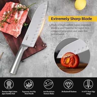 Knife Set, 16 Pieces Kitchen Knife Set with Wood Block, Chef Knife with 6 Pieces Steak Knife, High Carbon Stainless Steel Japanese Knives for Multipurpose Cooking - Image 5