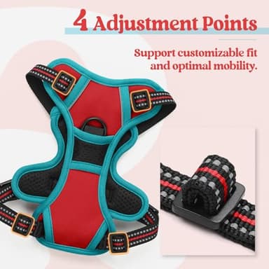 rabbitgoo Dog Harness No Pull with 2 Leash Clips, Adjustable Soft Padded, Reflective Oxford No Choke Pet Vest with Easy Control Handle for Puppy, Red & Teal, XS - Image 4