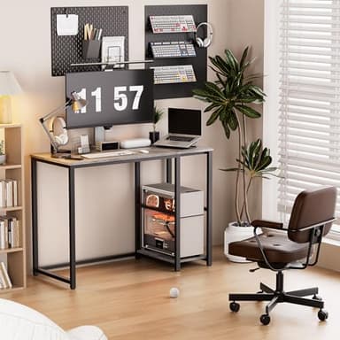 SINPAID Computer Desk 40 inches with 2-Tier Shelves Sturdy Grey Desks with Large Storage Space Modern Gaming Desk Study Writing Laptop Table, Gray - Image 2