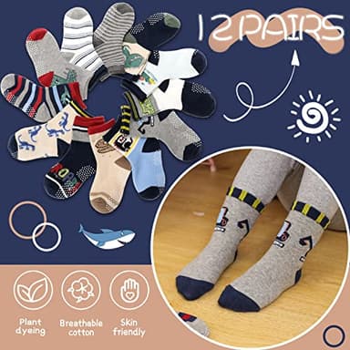 ANTSANG Baby Boys Grips Socks Kids Toddlers Infants Non Slip/Anti Skid Crew Cotton Socks 12 Pairs (Boy's-Dinosaur(12 Pairs),5-8 Y) - Image 5