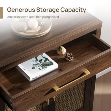 SICOTAS Buffet Cabinet - 90“ Sideboard Cabinet Modern Credenza with Drawers and Metal Mesh Doors, Accent Buffet Table Coffee Bar for Living Room Kitchen Entryway Hallway, Espresso Walnut - Image 8