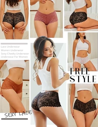 READY TO LOVE Sexy Women's Underwear Lace Shorts V Waist Breathable Cheeky Panties Boyshorts Underwear Women 5 Pack - Image 7