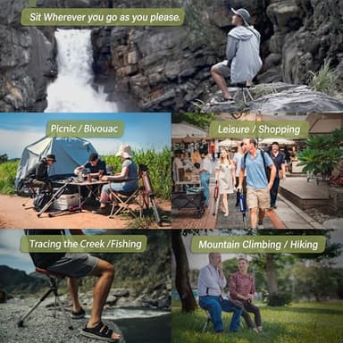 STEP2GOLD Ta-Da Chair Series 2- Portable Walking Stick, Cane with Seat, Foldable Chair, Hiking Stick, for Camping, Hiking, Lightweight Aluminum, Easy Carry, Anti-Slip (36.2"/Black) - Image 5