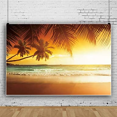 Haoyiyi 8x6ft Summer Tropical Backdrop Seaside Beach Sand Sunset Hawaii Palm Trees Photography Background Child Bride Lovers Artistic Portrait Photo Wedding Party Travel Summer Holiday Vacation Decor - Image 3