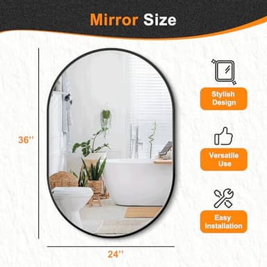 Bathroom Mirror for Wall,36''x24'',Black Oval Mirror for Bedroom Entryway Bathroom, Metal Framed Vanity Mirror(36''x24'',Black) - Image 7