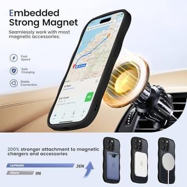 CAPRARO for iPhone 13 Pro Case with 360° Spin Magnetic Stand for Women, [Compatible with MagSafe] [Full Camera Protection] Cute Wave Translucent Matte Case for iPhone 13 Pro, Black - Image 4